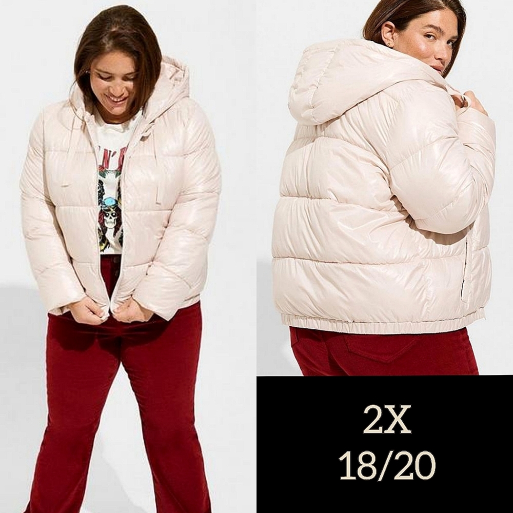 Torrid Metallic Cropped Hooded Puffer Coat Jacket